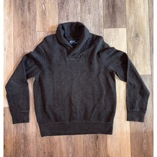 Polo Ralph Lauren Men's Luxury Jersey Shawl-Collar Pullover - Charcoal -VeryGood