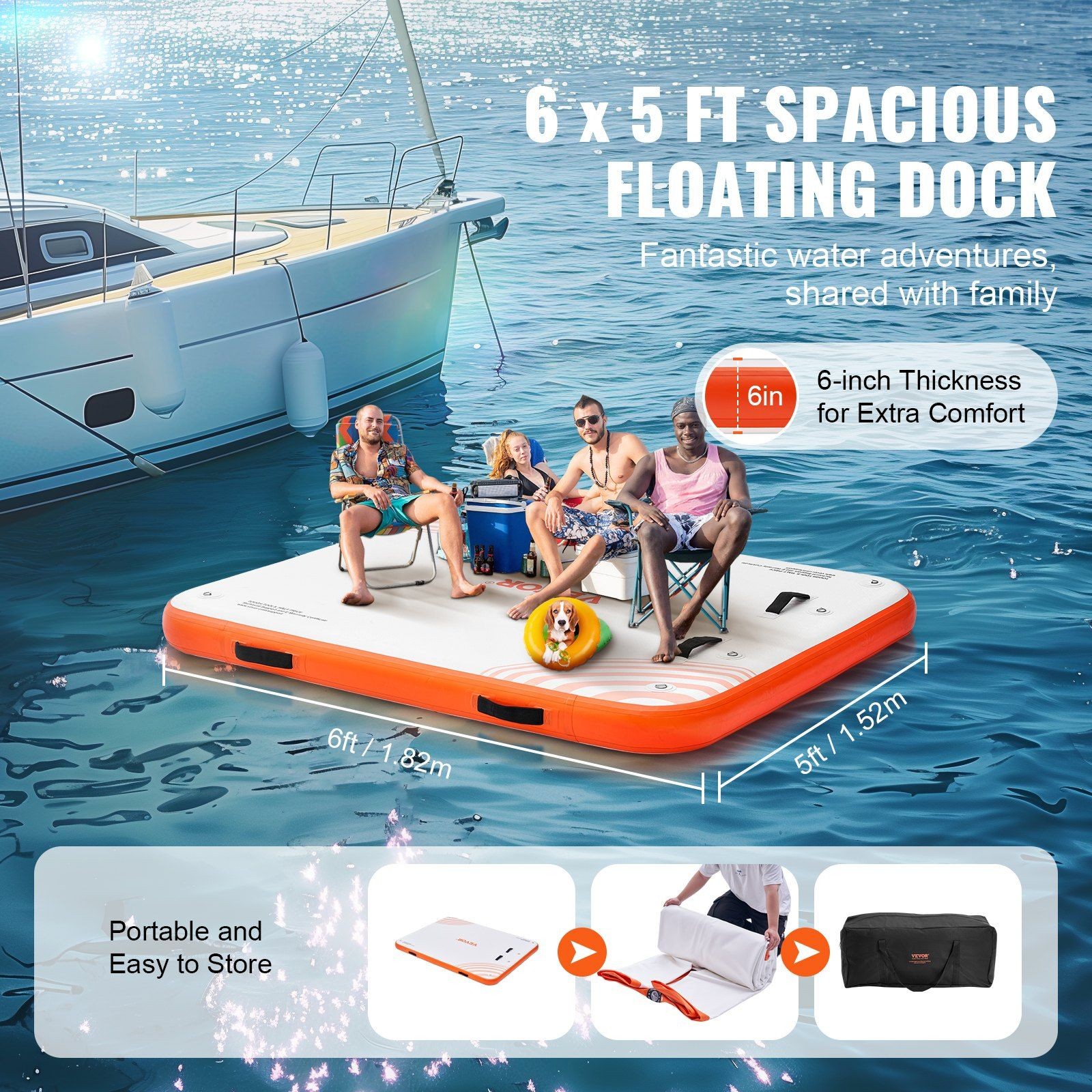 6x5FT Inflatable Floating Dock Non-Slip Water Mat with Ladder & Carry Bag