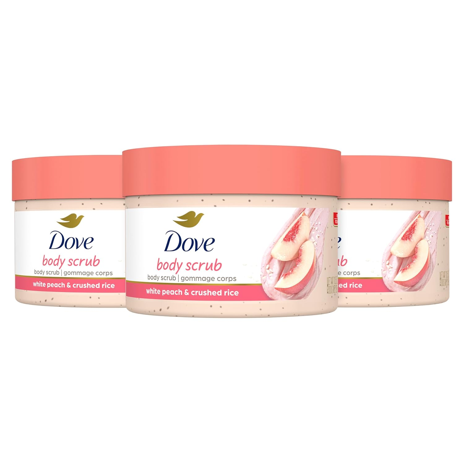 Dove Body Scrub White Peach & Crushed Rice 3-Pack for Silky Smooth Skin