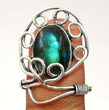 Natural Blue Fire Labradorite Madagascar 925 Sterling Silver Ring Sz 6,