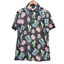 Sunday Swagger Polo Shirt Men S Black Cactus Floral Performance Golf Stretch AOP