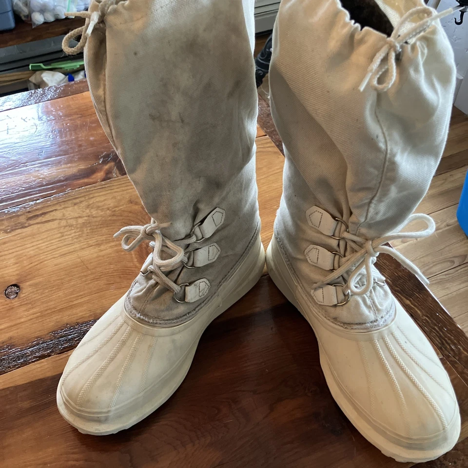 Винтажные мужские зимние ботинки Sorel Snowcat белые РАЗМЕР 10, ШЕРСТЯНАЯ ВОЙЛОЧНАЯ ПОДКЛАДКА - Изображение 3 из 4