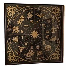 Vintage Framed Hand Painted Zodiac Astrology Spider Web Wallhanging OOAK 27x27