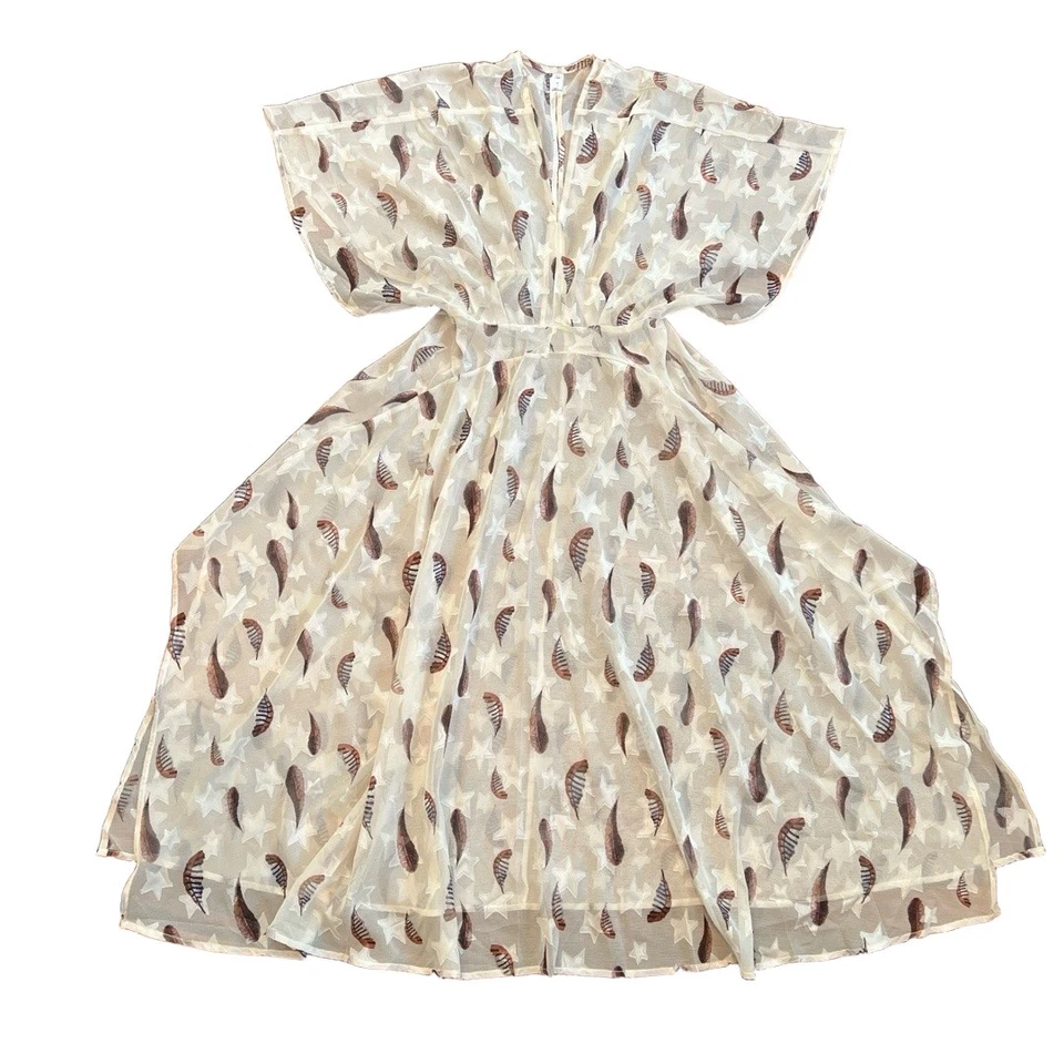 Unbranded Maxi Midi Dress XL Off-White Sheer Feather Star Flowy Unique Boho Y2K - Image 2 of 4
