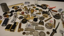 Vintage JUNK DRAWER Lot Jewelry Watches Coins Lighters Mini Sword Money Clip ETC