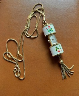 Vtg 60s Bucherer Peek a boo Swiss Watch Pendant Hand Painted Flowers 30” Chain