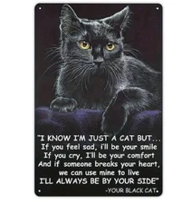 Vintage Black Cat Metal Wall Art Inspirational Quote Sign Cat Lover Gift Decor