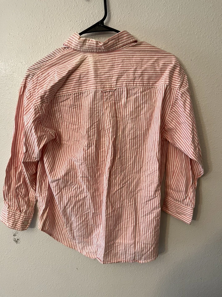 Camisa Oxford con botones GAP para niños cuello abotonado larga Slv grande rosa a rayas Foto 3 de 4