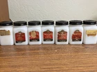 Set of 7 Vintage Dove Brand Milk Glass w Black Designs Letter Spice Jars 1940’s