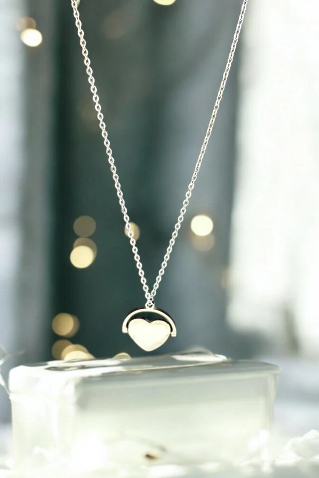 Silver Heart Charm Spinner Necklace, Spinning Fidget Heart Pendant Necklace - Изображение 4 из 4