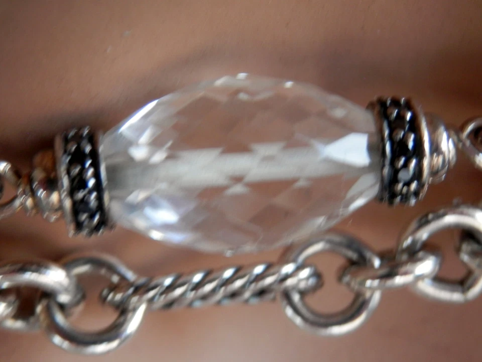 David Yurman Womens SSilver CLEAR QUARTZ BLACK DIAMOND Figaro 36" Necklace Foto 3 de 4