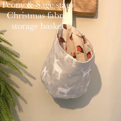Pfingstrose und Safe Hirsche Stoff Aufbewahrungskorb - Rotkehlchen Futter - Weihnachtsgeschenk - Neu 