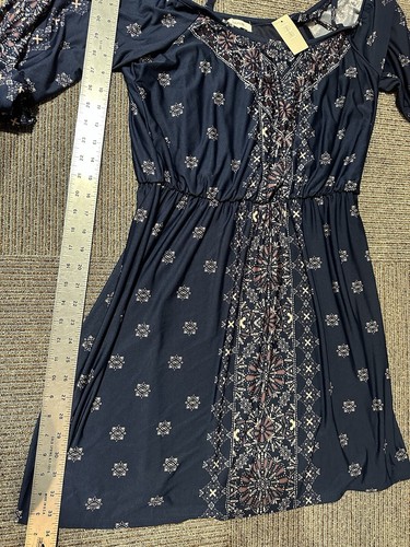 Maurices Dress Size Large 3/4 Sleeve Floral Blue Cold Shoulder Boho Western NEW - Picture 5 of 7