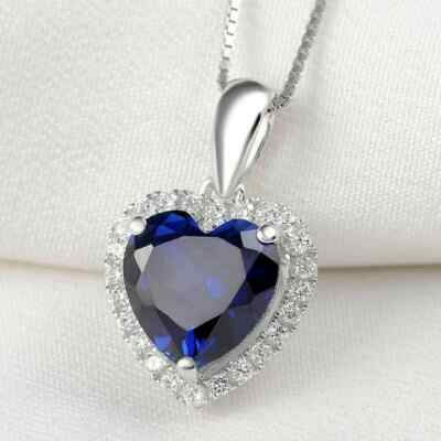 3Ct Heart Cut Lab Created Sapphire Halo Charm Pendant In 14K White Gold Plated