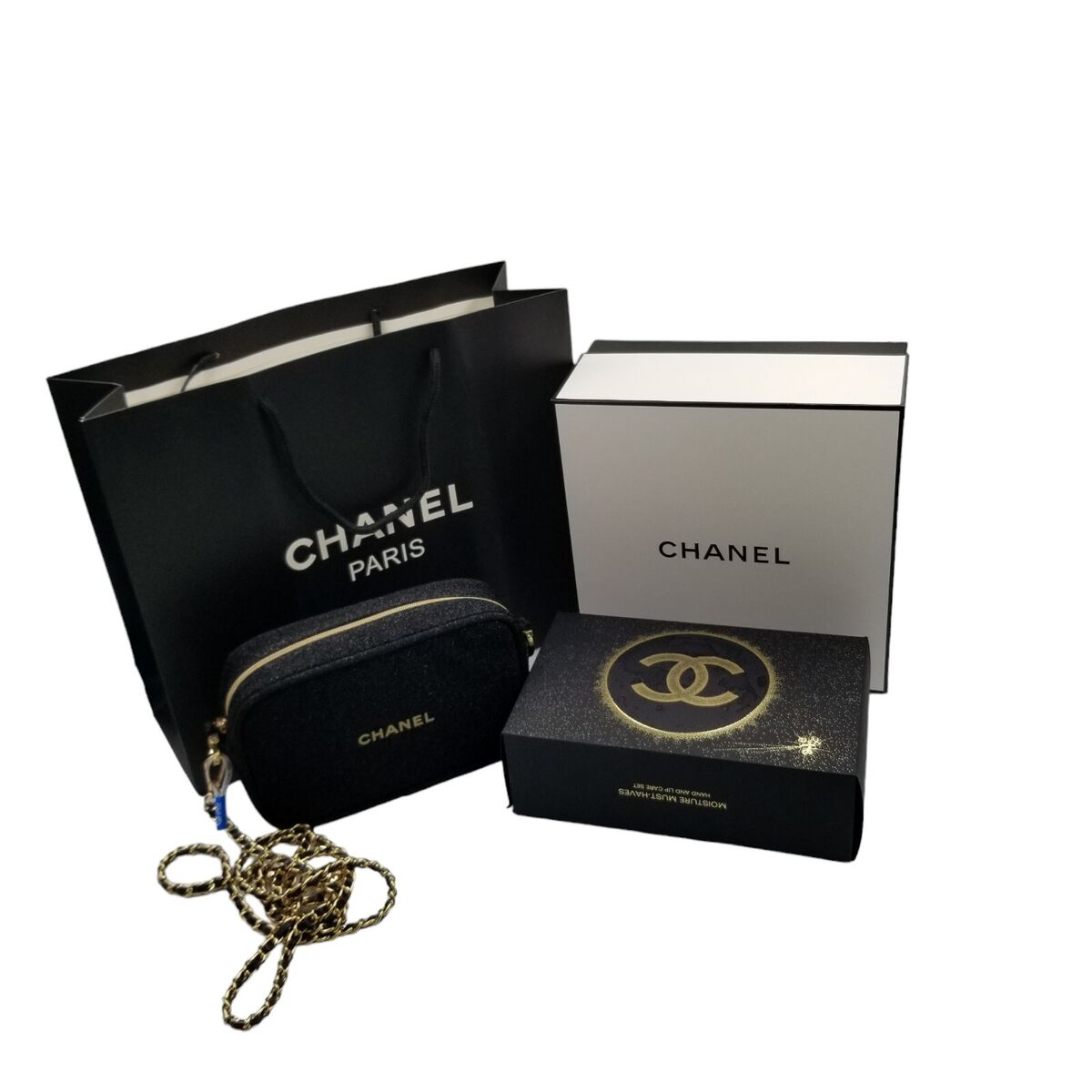 Chanel Womens Limited Edition Bag Black Glitter Gold Convert Crossbody New