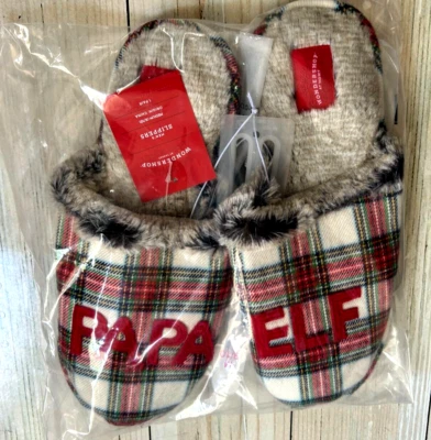 WONDERSHOP Mens.M 9/10 Slippers PAPA ELF Plaid Slide NEW/Free Ship - Image 1 of 4