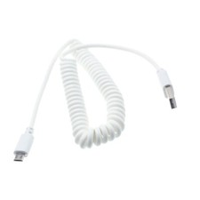 Coiled USB Cable MicroUSB Charger Cord Power Wire Sync White for Tablets