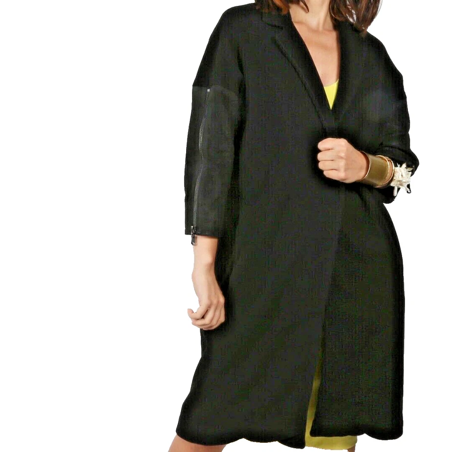 Abrigo midi KAUFMANFRANCO de cuero negro manga 3/4 en contraste talla M Foto 2 de 4