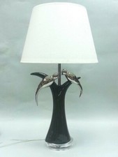 Tall Black Ceramic 2 Silver Bird Table Lamp (66cm height with shade)