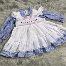 Vintage Toddler Girls Cradle Togs Blue White Floral Ruffle Frilly Dress