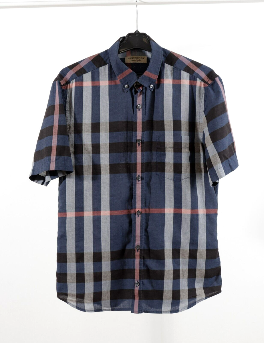 Men's Burberry London 100% Cotton Blue Nova Check Shirt Size Men's Burberry London 100% Cotton Blue Nova Check Shirt Size