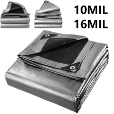 Heavy Duty Poly Tarp Silver 10 Mil 16 Mil Waterproof Tarpaulin Cover w/Grommets