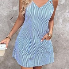 Nautical Summer Dress Striped Blue White Striped Preppy Light Sundress Large