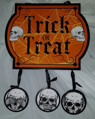 Gruselige Stadt hängend Halloween Trick or Treat Wand Türschild doppelseitig neu