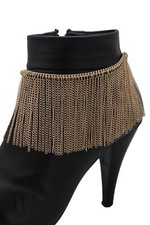 Women Gold Metal Chain Links Boot Bracelet Wrap Around Shoe Long Fringes Charm