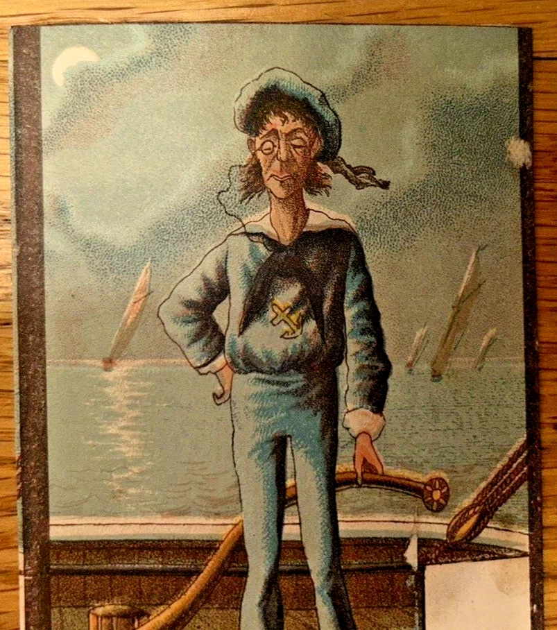 Tarjeta Victoriana Antiguo Marinero con Monóculo Náutico Paisaje Marino ¡Mira de Ancla!! Foto 4 de 4