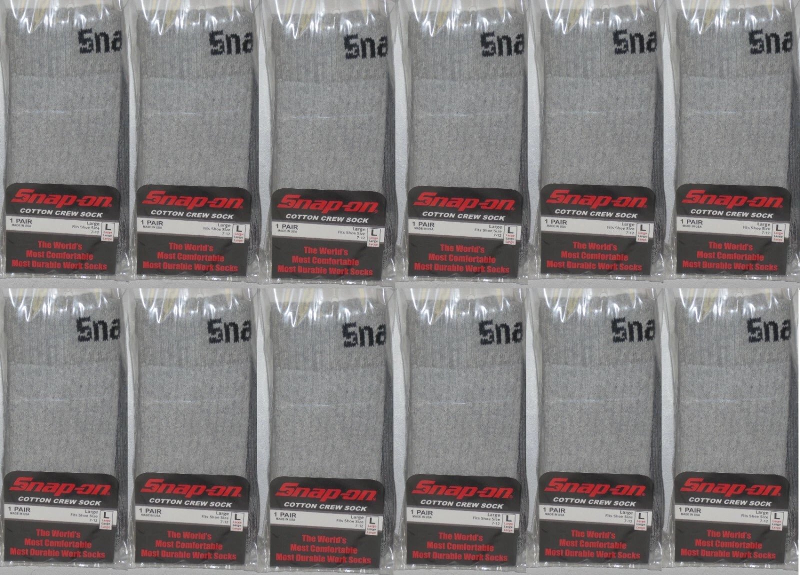 12 PAIRS Men's GRAY Snap-On Crew Socks LARGE ~ FREE SHIPPING ~ MADE IN USA *NEW*