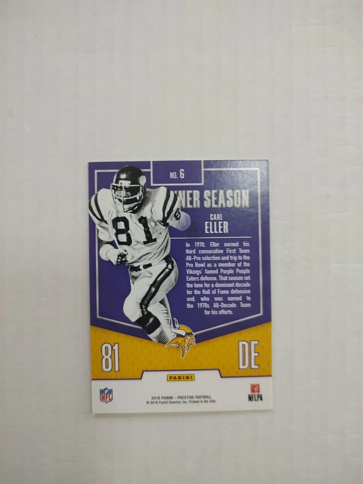 2016 Panini Prestige Banner Season Carl Eller #6 HOF (PWE) - Image 2 of 2