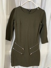 Express Olive Green Long Sleeve Dress with Zipper Accents Size XS