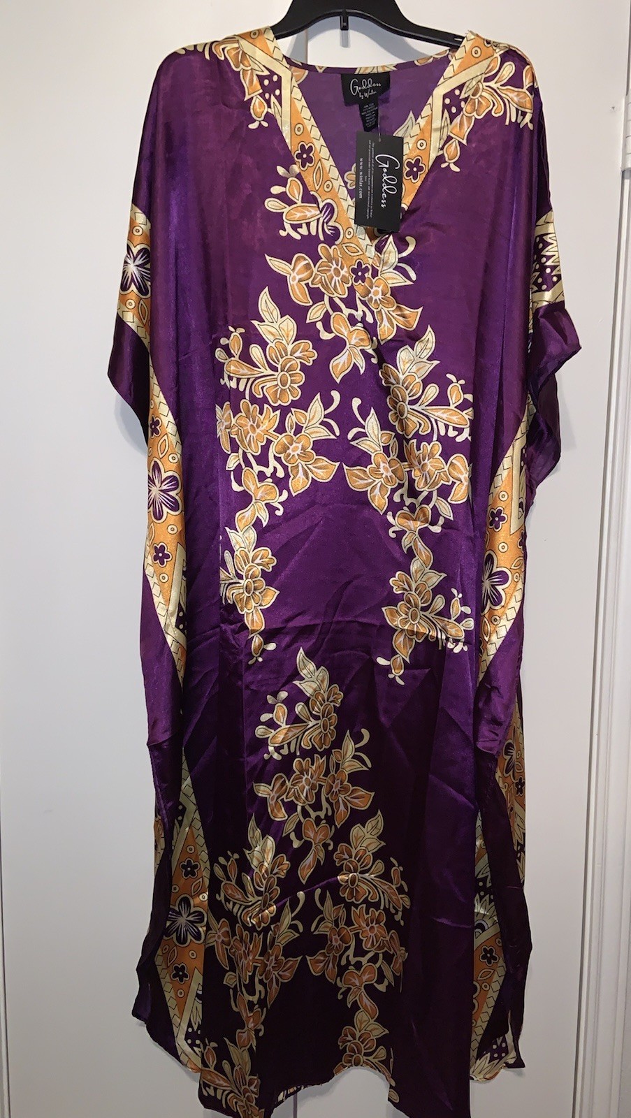 Goddess Winlar long kaftan women satin dress one size Multi Colors Dark  Purple | Clothing