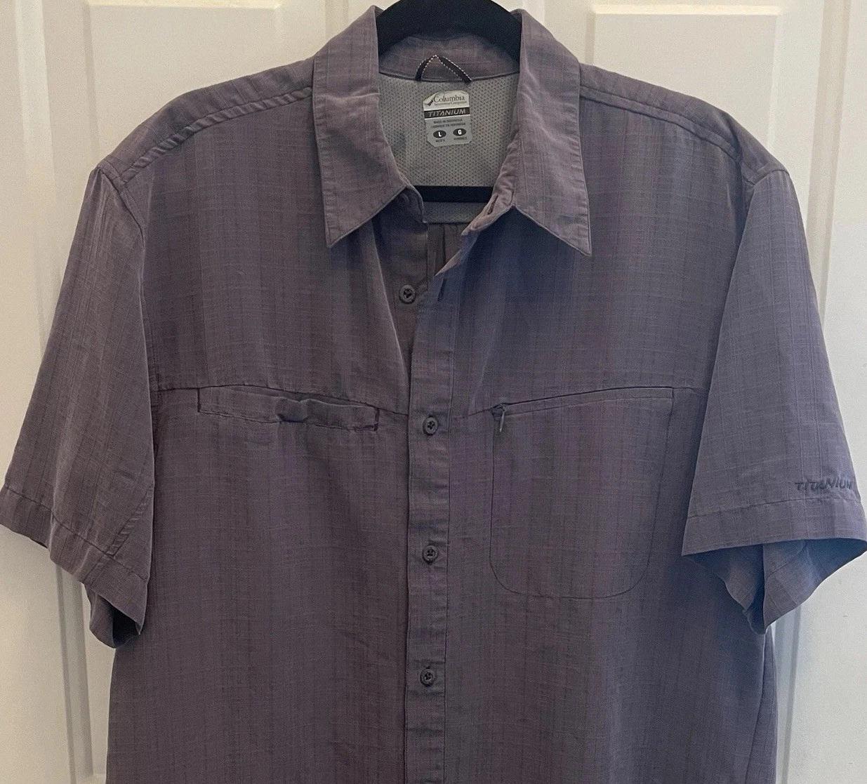 Columbia Gray Titanium Rip Stop Shirt Mens L Hiking Fishing Pockets Short Sleeve