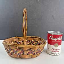 Vintage Antique Small Wicker Woven Child's Easter Basket Colored Bands