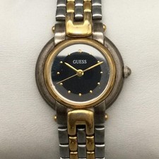 Guess Womens Watch 25mm Black Dial Gold Silver Tone Bracelet New Battery 5.75"