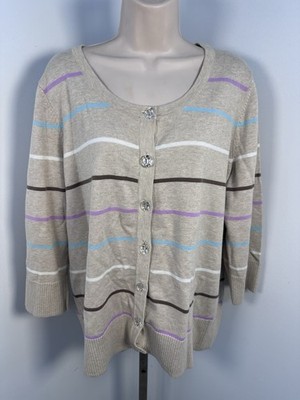 Christopher & Banks Button-down Cardigan Earthtone striped Pattern Womens XL