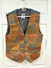 Leather Vest Xl Multicolor License Plate Print Americana Patchwork Car Auto Bike Leather Vest Xl Multicolor License Plate Print Americana Patchwork Car Auto Bike
