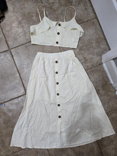 PALM ANGELS Hayden Los Angeles Set di 2 abiti Peice con canotta con volant giallo crema avorio