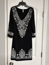 Cezanne women S Dress Black white embroidered Bell Sleeve Boho  Festival euc
