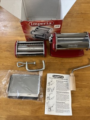 Imperia dal 1932 CHROME Noodle PASTA MAKER Machine Wood Handle Vintage Italy 