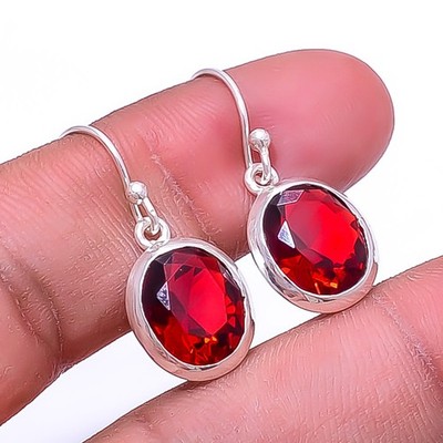 Red Garnet Gemstone 925 Sterling Silver Earring 1.17'', Christmas Gift E34888