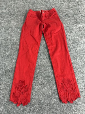 Liu.Jo Milano Jeans Womens 0 Floral Embroidered Red W25  Stretch Pants N237
