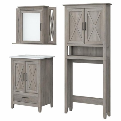 Pemberly Row Engineered Wood Bathroom Vanity Set with Space Saver in Driftwood