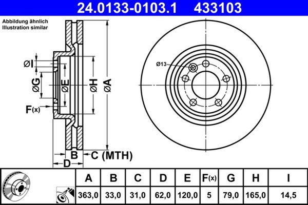 2X Bremsscheibe Ate 24.0133-0103.1 FüR Landrover Discovery 5 L462 Range Rover 4-image