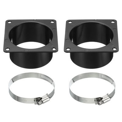 2PCS 3'' Duct Connector Flange Dryer Vent Wall Plate Square to Round Clamp Black