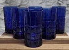 Vintage Anchor Hocking Tartan Manchester Drinking Glasses Tumblers Cobalt...