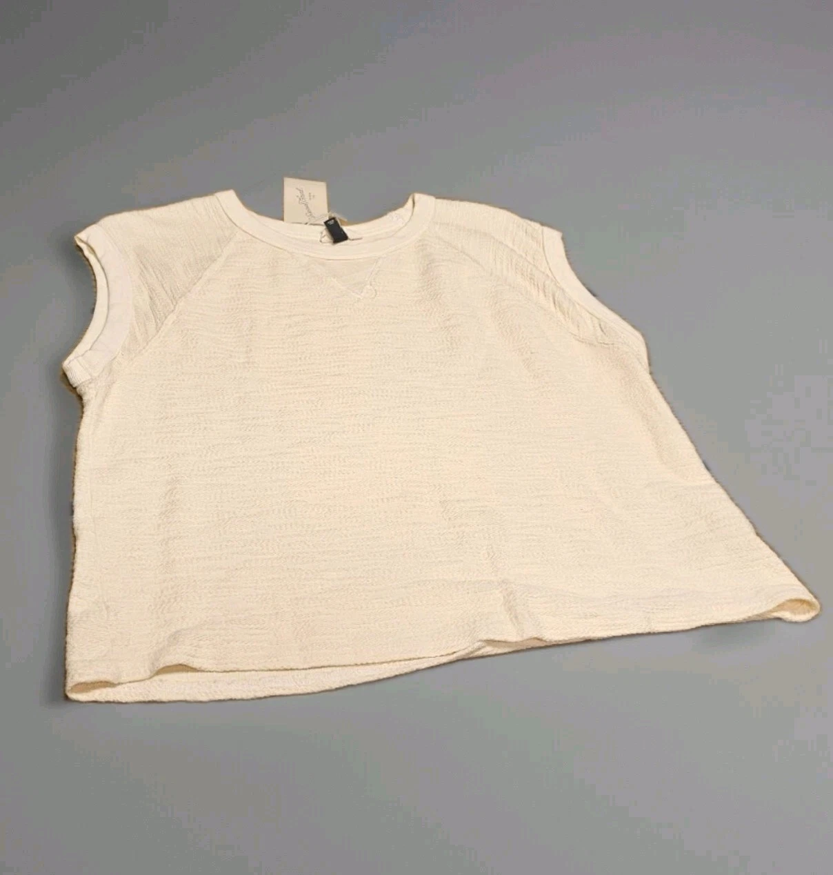 OFF WHITE Felpa universale filo senza maniche testurizzata top bianco sporco taglie forti large