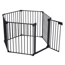 150" 6-Panel Adjustable Metal Pet Safety Gate Playpen Fireplace Fence Black